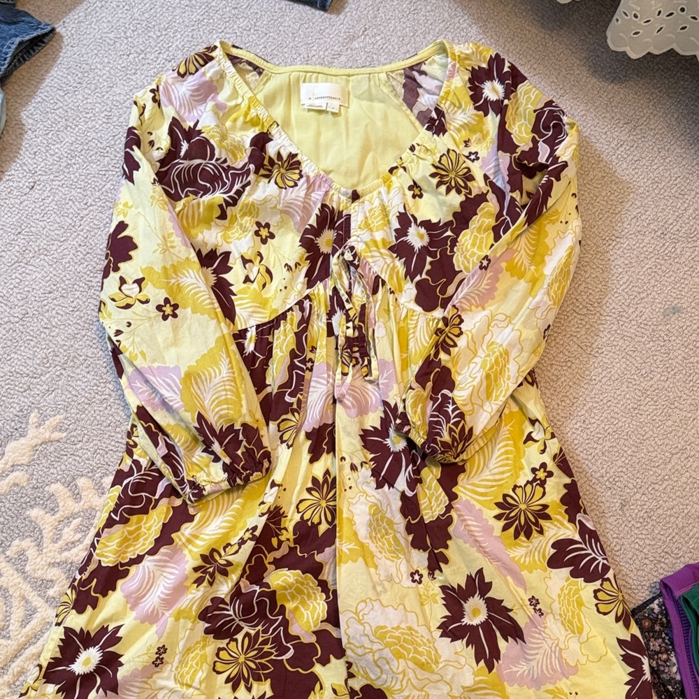 Anthropologie Yellow and Brown Floral Dress